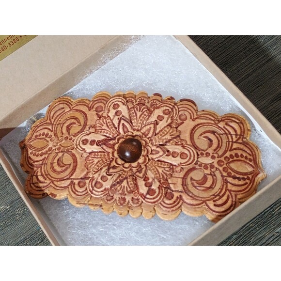 Russian Birch Bark Barrette Moon Sun Made In Siberia New - Picture 2 of 7